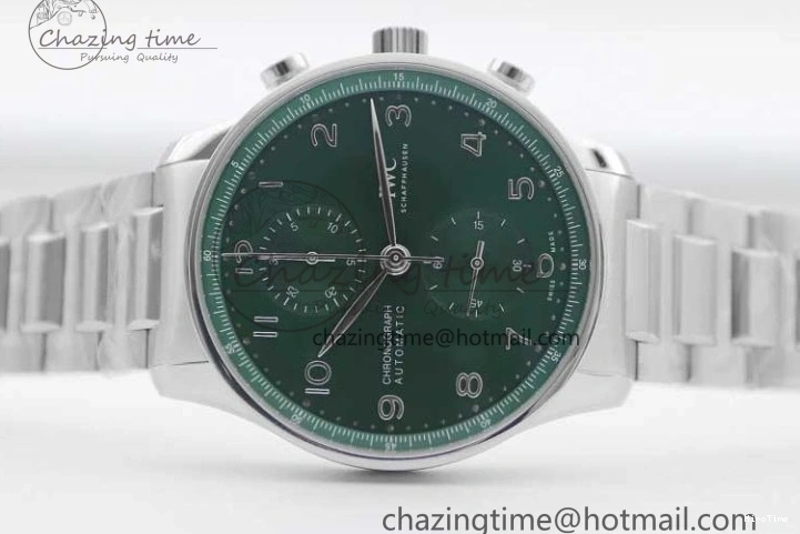 MIROTIME 0315 FastDry Portugieser Chronograph IW371615 ZF Best Edition Green Dial on SS Bracelet A7750 (Slim Movement) 7038
